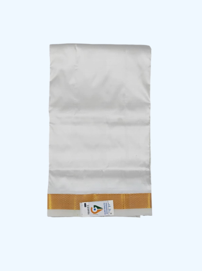 White Color Dhothi with Golden Zari border | 32 Kulikai