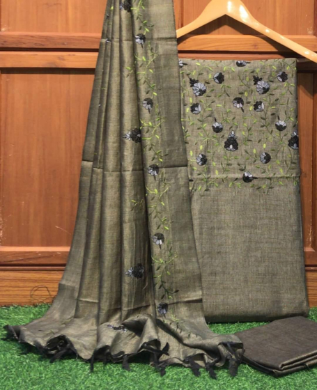 Khadi Cotton Embroidery Suit Piece Set - Premium Unstitched Dress Material