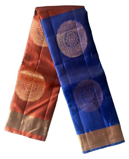 Blue Orange Silk Saree for Women