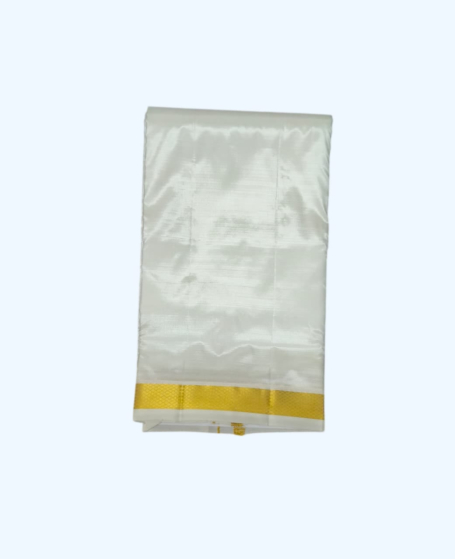 Artsilk Dhothi with Golden Zari | Cream | 30 Kulikai Border Size | AS 254