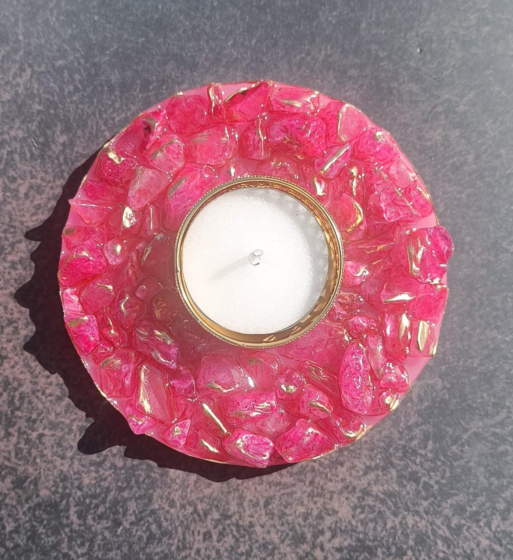 Handcrafted Tea Light Holder | Geode Pink 