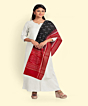 Black Red Sambalpuri Handwoven Single Ikat Cotton Dupatta SFCDUP180A