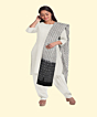 White Black Sambalpuri Handwoven Single Ikat Cotton Dupatta SFCDUP206A