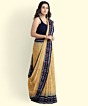 Beige Black Sambalpuri Handwoven Single Ikat Cotton Saree SFCSAR2191