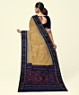 Beige Black Sambalpuri Handwoven Single Ikat Cotton Saree SFCSAR2191