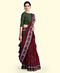 Maroon Green Sambalpuri Handwoven Single Ikat Cotton Saree SFCSAR2192