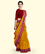Yellow Red Sambalpuri Handwoven Single Ikat Cotton Saree SFCSAR2194