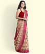 Beige Red Sambalpuri Handwoven Single Ikat Cotton Saree SFCSAR2206