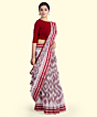 White Red Sambalpuri Handwoven Single Ikat Cotton Saree SFCSAR2213
