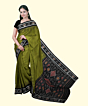 Olive Black Sambalpuri Handwoven Single Ikat Cotton Saree SFCSAR2214