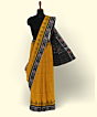 Yellow Black Sambalpuri Handwoven Single Ikat Cotton Saree SFCSAR2231