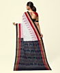 White Black Sambalpuri Handwoven Single Ikat Cotton Saree SFCSAR2235