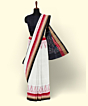 White Black Sambalpuri Handwoven Single Ikat Cotton Saree SFCSAR2235