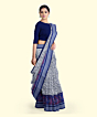 Gray Blue Sambalpuri Handwoven Single Ikat Cotton Saree SFCSAR2253