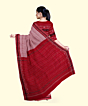Gray Red Sambalpuri Handwoven Single Ikat Cotton Saree SFCSAR2255