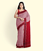 Gray Red Sambalpuri Handwoven Single Ikat Cotton Saree SFCSAR2255