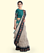 Beige Sambalpuri Handwoven Ikat Border Tussar Silk Saree SFTSAR2337