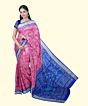 Pink Blue Sambalpuri Handwoven Ikat Silk Saree SFSSAR2340