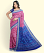 Pink Blue Sambalpuri Handwoven Ikat Silk Saree SFSSAR2340