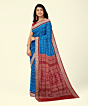 Blue Red Sambalpuri Handwoven Ikat Silk Saree SFSSAR2341