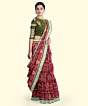 Maroon Green Sambalpuri Handwoven Ikat Silk Saree SFSSAR2342