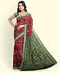 Maroon Green Sambalpuri Handwoven Ikat Silk Saree SFSSAR2342