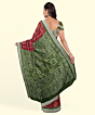 Maroon Green Sambalpuri Handwoven Ikat Silk Saree SFSSAR2342