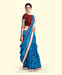 Blue Red Sambalpuri Handwoven Ikat Silk Saree SFSSAR2346