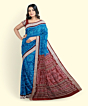Blue Red Sambalpuri Handwoven Ikat Silk Saree SFSSAR2346