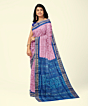 Pink Blue Sambalpuri Handwoven Ikat Silk Saree SFSSAR2347