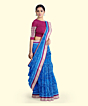 Blue Red Sambalpuri Handwoven Ikat Silk Saree SFSSAR2348