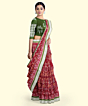 Red Green Sambalpuri Handwoven Ikat Silk Saree SFSSAR2349