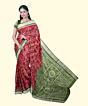 Red Green Sambalpuri Handwoven Ikat Silk Saree SFSSAR2349