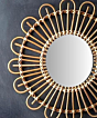 Handcrafted Bamboo Round Shaped Cane Rattan Wall Mirror | 55x55 cm 
