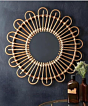 Handcrafted Bamboo Round Shaped Cane Rattan Wall Mirror | 55x55 cm 