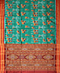 Deep Green-Cyan Turquoise khandua silk saree