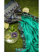 Deep Green-Cyan Turquoise khandua silk saree