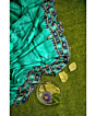 Deep Green-Cyan Turquoise khandua silk saree
