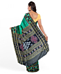Deep Green-Cyan Turquoise khandua silk saree
