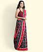 Black Red Sambalpuri Handwoven Single Ikat Cotton Saree SFCSAR2070
