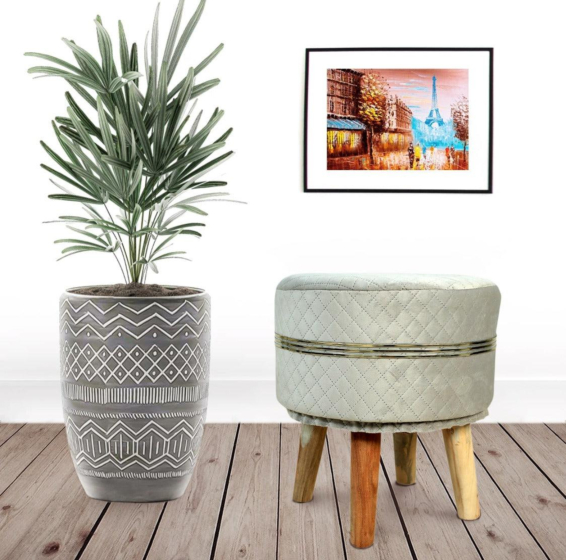 Grey Gold Strip Wooden Stool