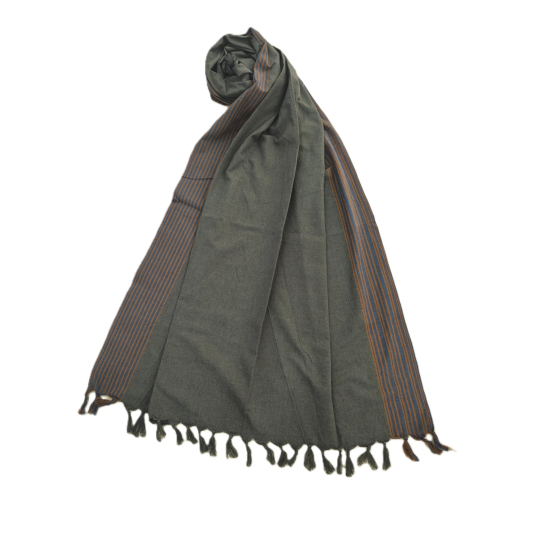 Dhaga Vishwas Ka Handloom Stoles Grey With Brown and Blue Border