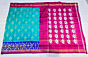 Pure Ikat Pattu Pan Patola border Saree with Blouse  Turquoise & Pink Handloom Saree