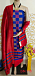 Dupion Silk Blue Dress Material with Red Dupatta