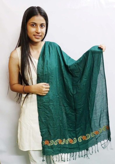 HAND EMBROIDERED GREEN DUPATTA FOR WOMEN