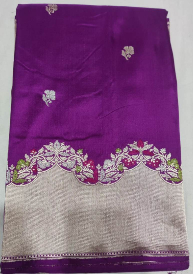 Banarasi Karwa Mini Buti Silk Saree- Purple-Onesize