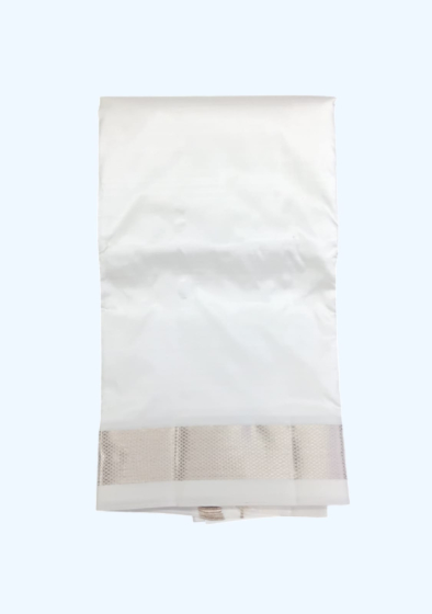 Cream color dhothi with light brown color zari border