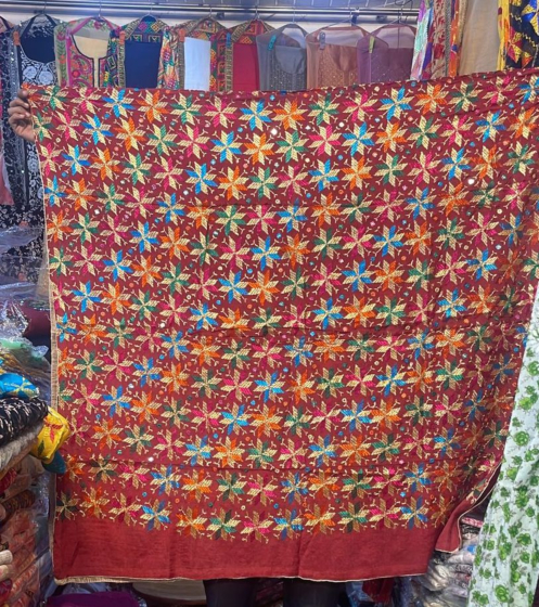 Orange blue green based brown colour Pure chinon Chiffon base Hand Embroided Phulkari Dupatta