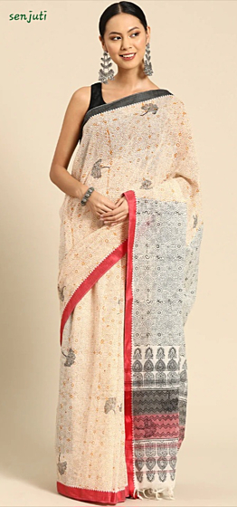 Pure Handloom Cotton Saree with Hand Block Print