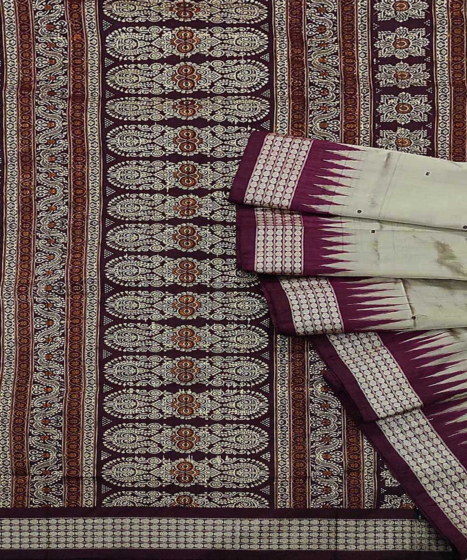 Beige Coffee Handwoven Bomkei  Silk Saree SMSSAR1253